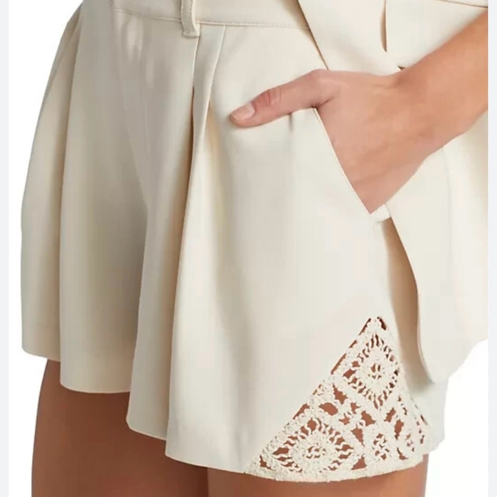 Cinq à Sept Cream High Waist Shorts with Lace Accent - Picture 1 of 8